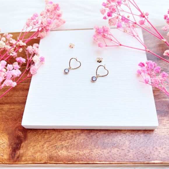 New Sparkly Heart Stud Earrings with Cubic Zirconia Charm | Handmade in BC - Picture 2 of 3